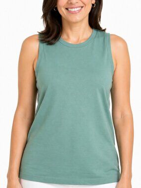 Large green racerback tank top. Outdoor, Campus. Casual. Walking, Game Day.